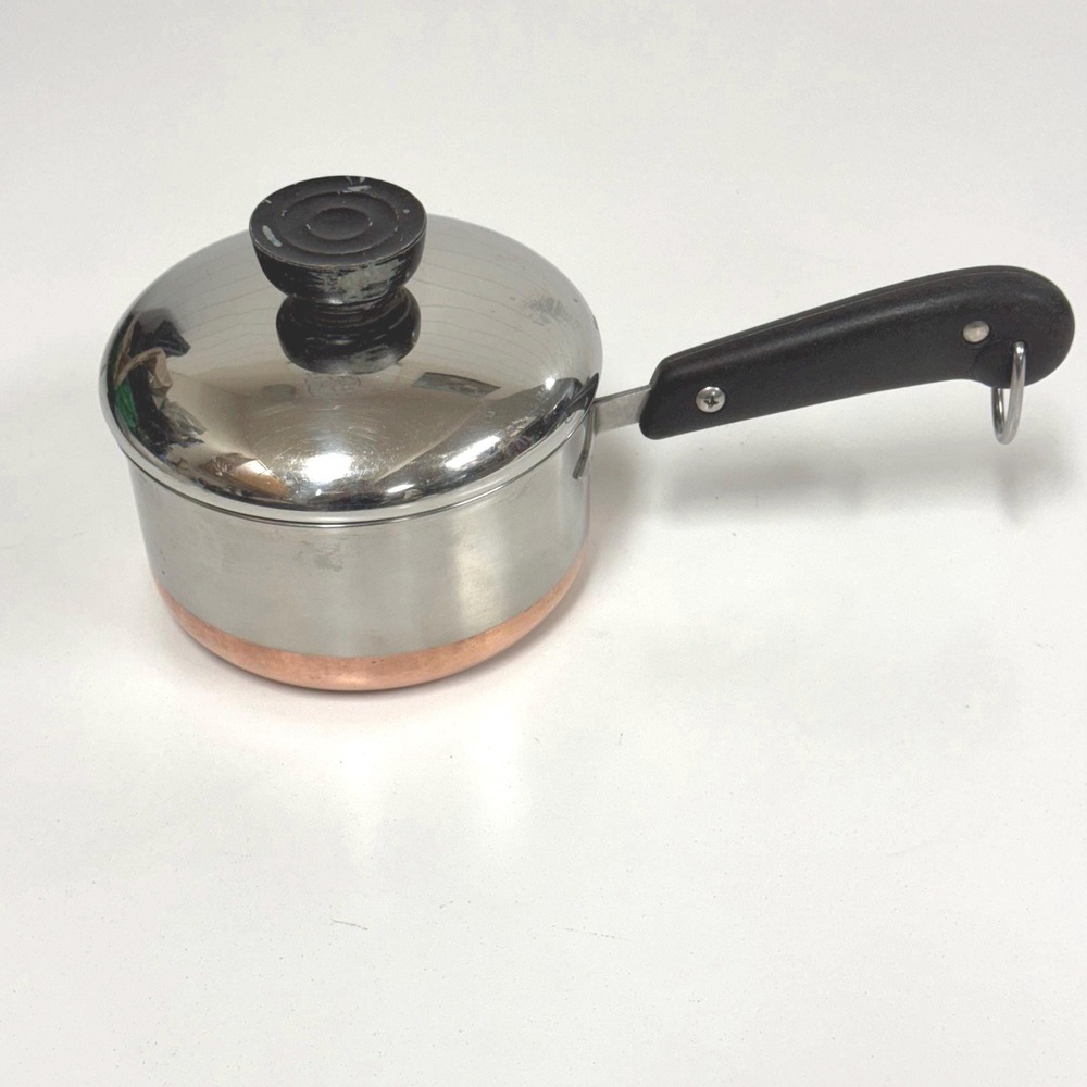Vintage Revere Ware Copper Bottom Pot 1 Pint double ring pre 1968